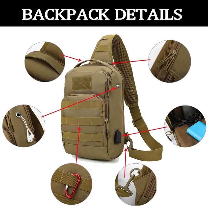 Valinov Tactical Shoulder Bag,Molle Shoulder Backpacks,Military Sling Daypack Backpack with USB Charging port - Image 3